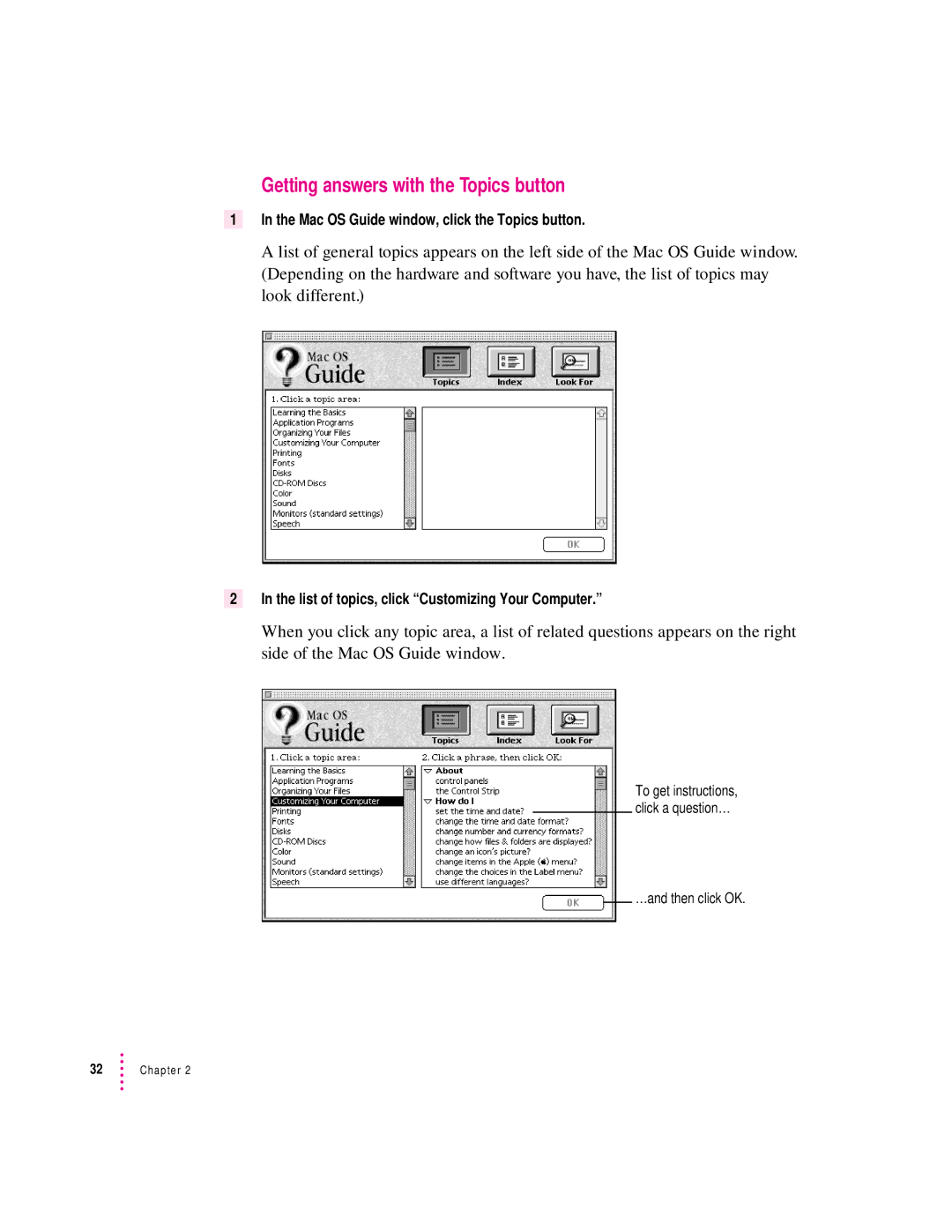 Apple 3400 Series manual Getting answers with the Topics button 