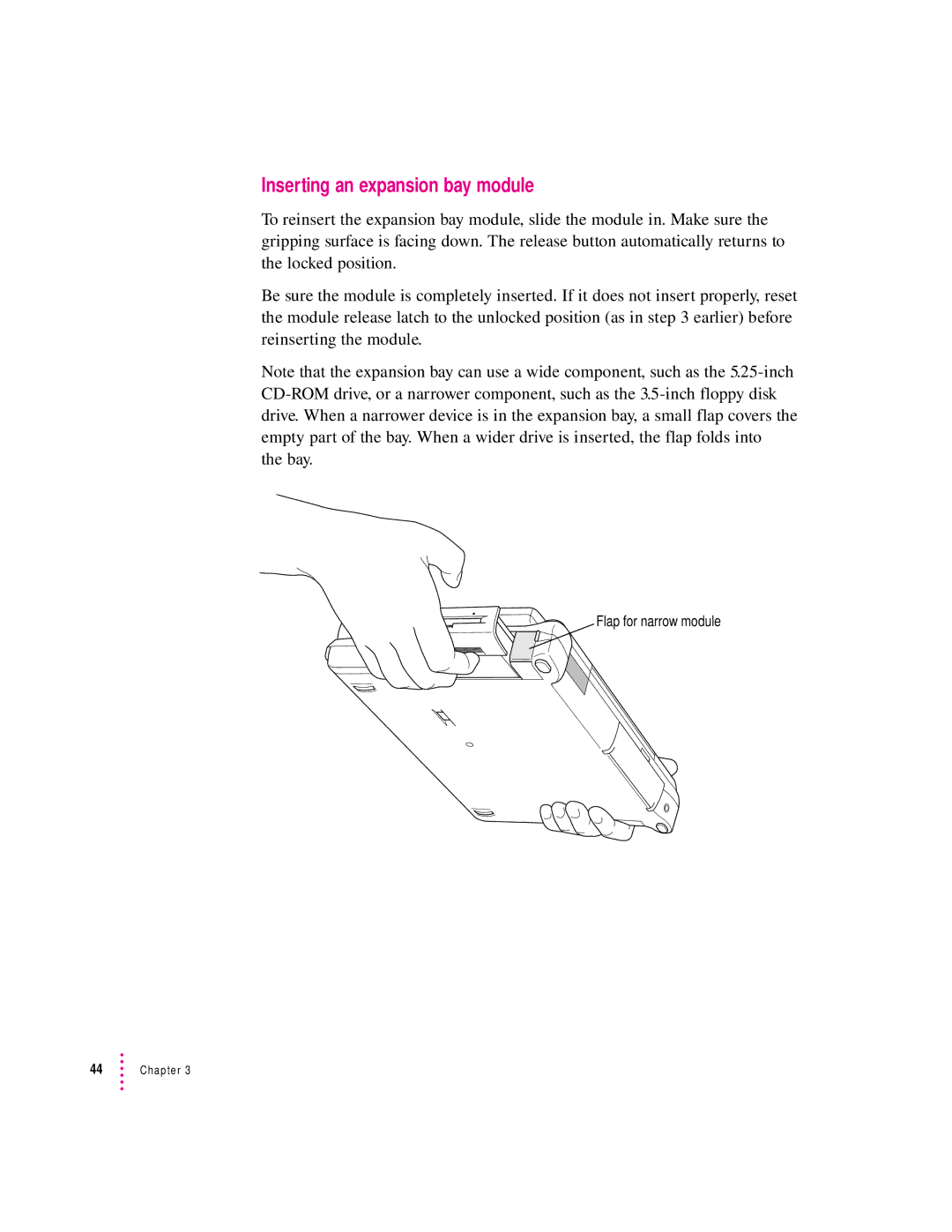 Apple 3400 Series manual Inserting an expansion bay module 