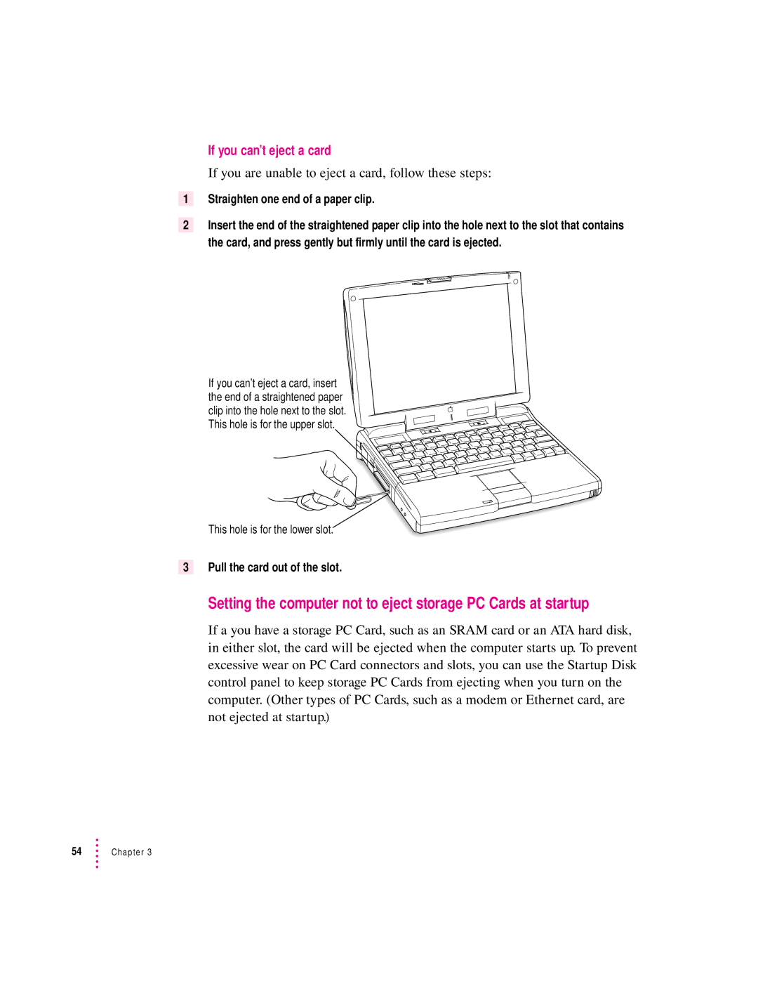 Apple 3400 Series manual If you can’t eject a card, If you are unable to eject a card, follow these steps 