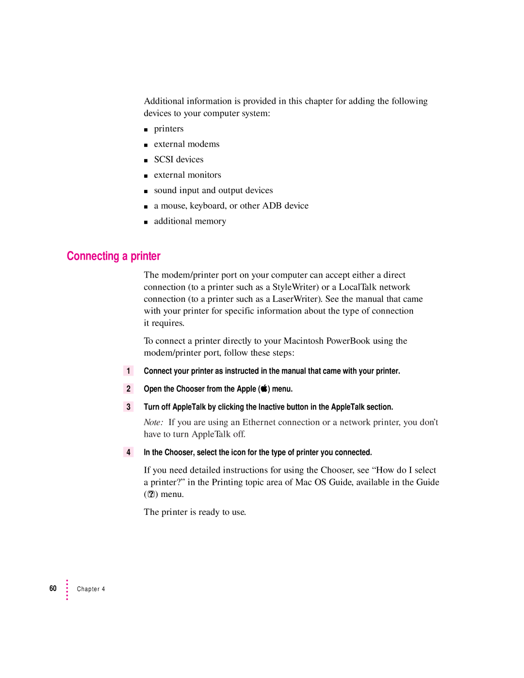 Apple 3400 Series manual Connecting a printer 