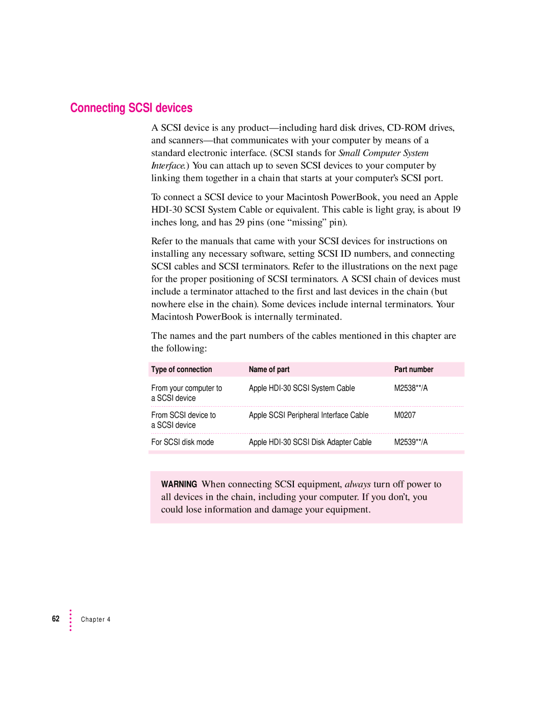 Apple 3400 Series manual Connecting Scsi devices 