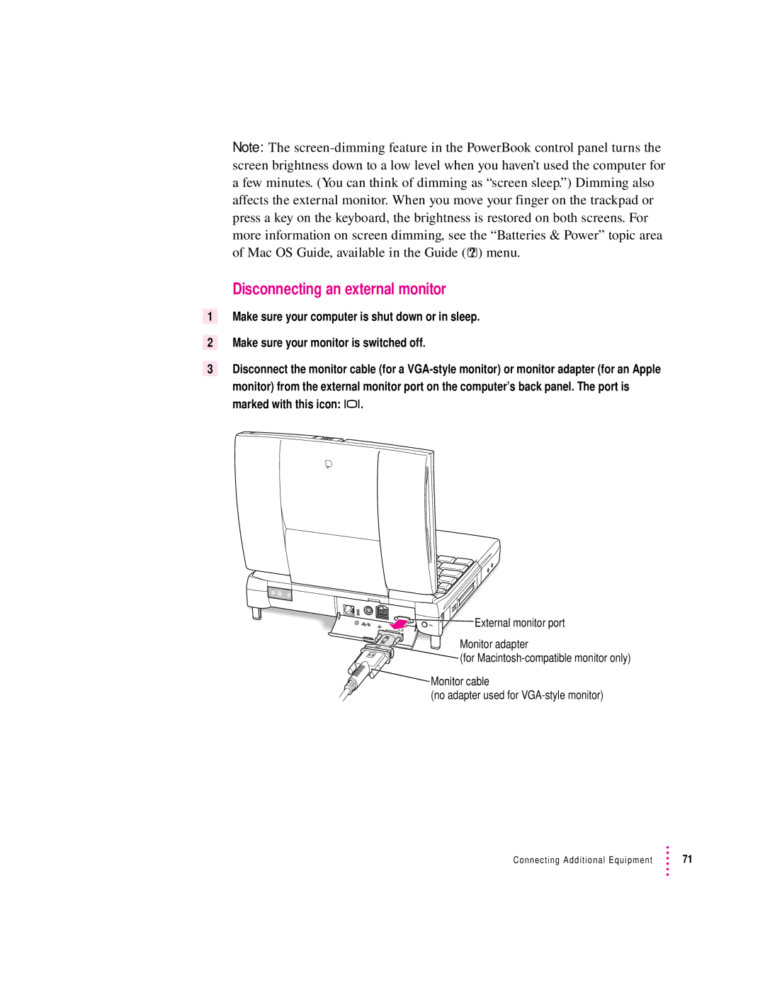 Apple 3400 Series manual Disconnecting an external monitor 