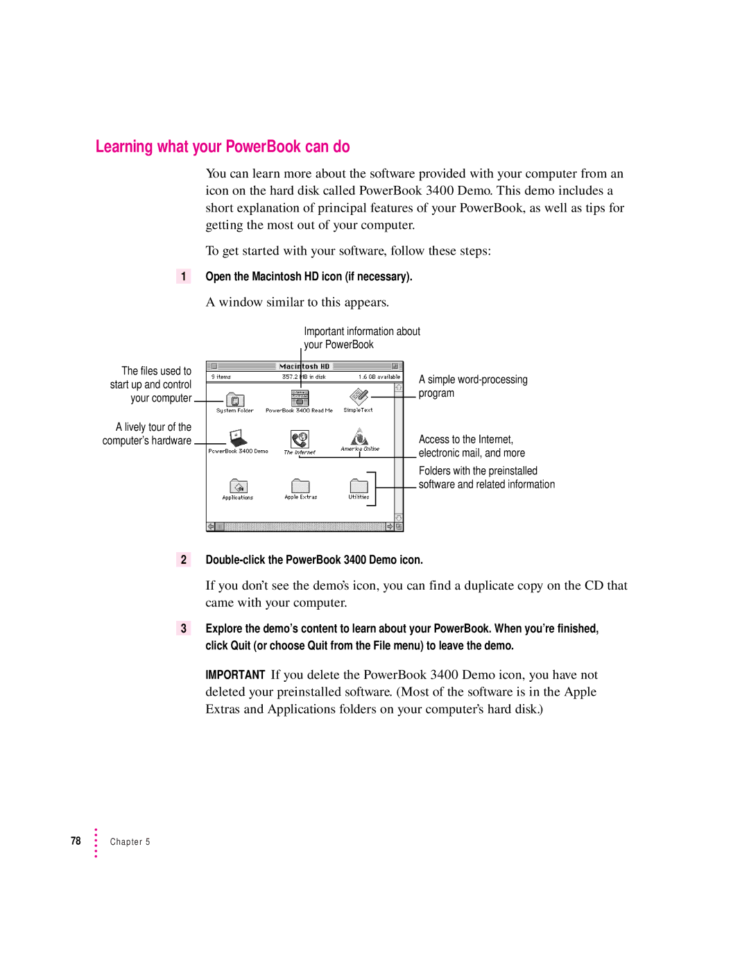 Apple 3400 Series manual Learning what your PowerBook can do, Window similar to this appears 