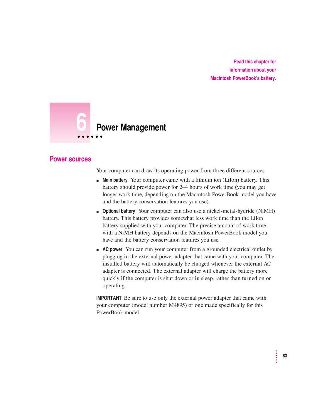 Apple 3400 Series manual Power Management, Power sources 