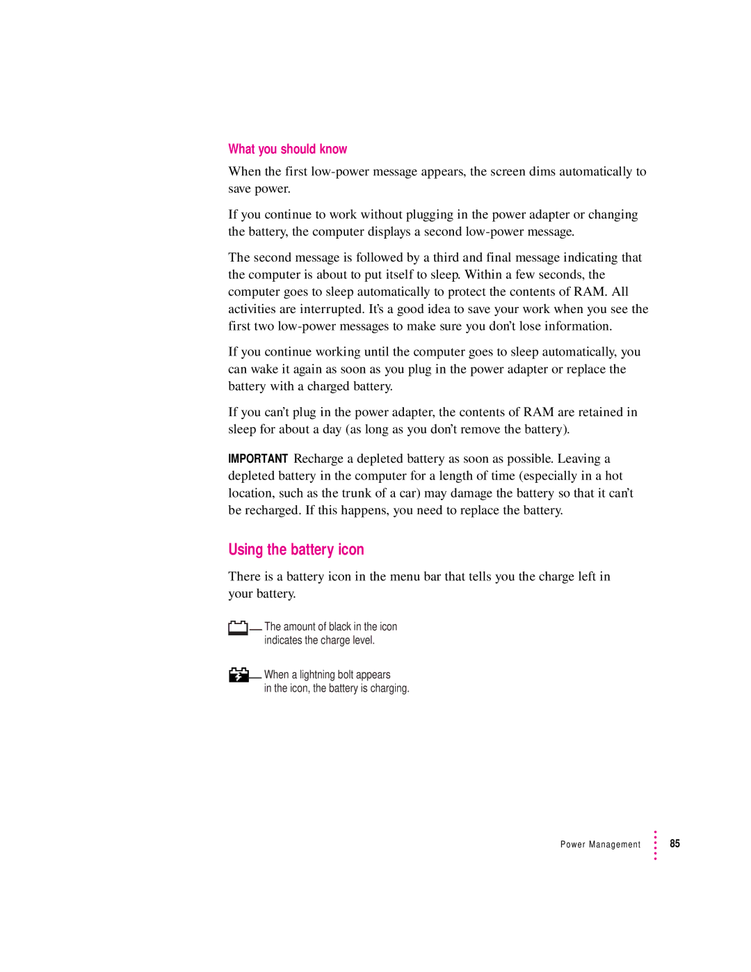 Apple 3400 Series manual Using the battery icon, What you should know 