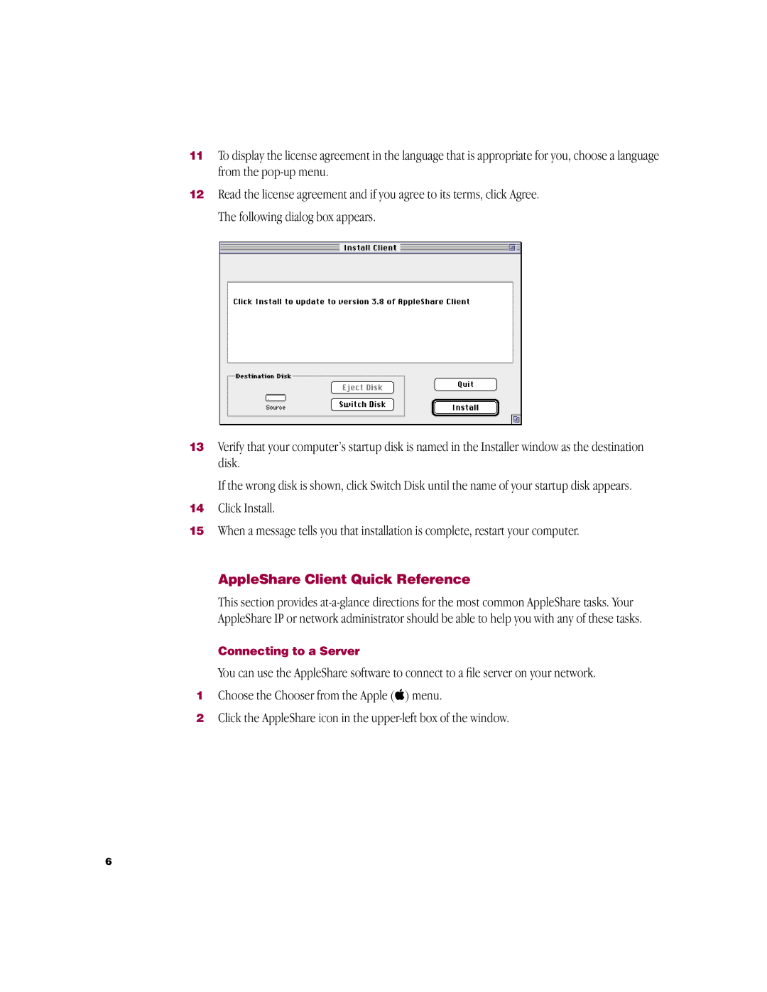 Apple 3.8 user manual AppleShare Client Quick Reference 