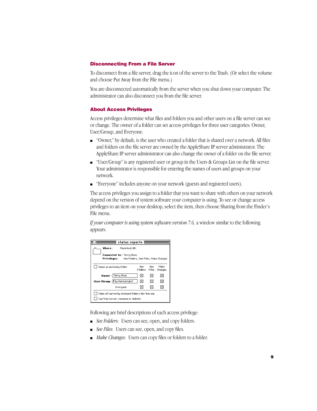 Apple 3.8 user manual Disconnecting From a File Server 