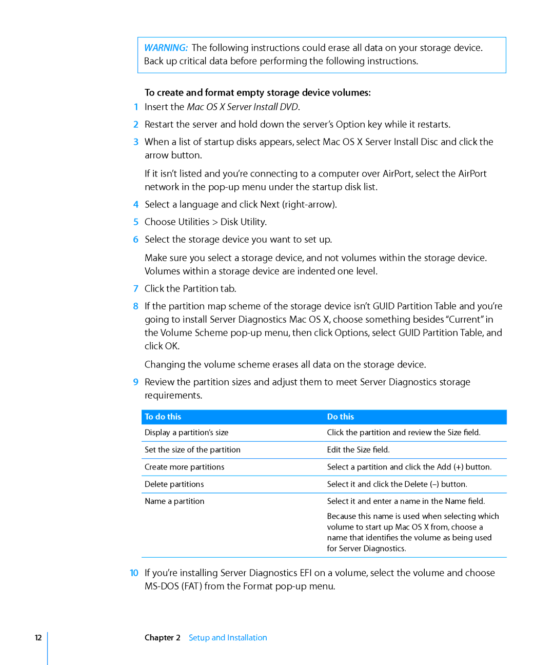 Apple 3X108 manual To create and format empty storage device volumes, To do this Do this 