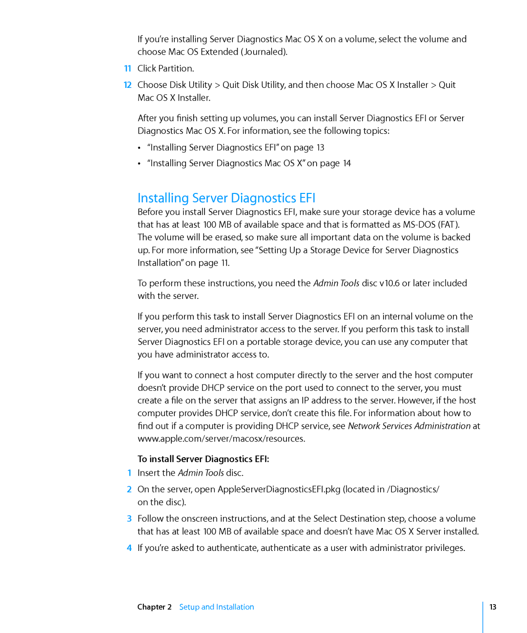 Apple 3X108 manual Installing Server Diagnostics EFI, To install Server Diagnostics EFI 