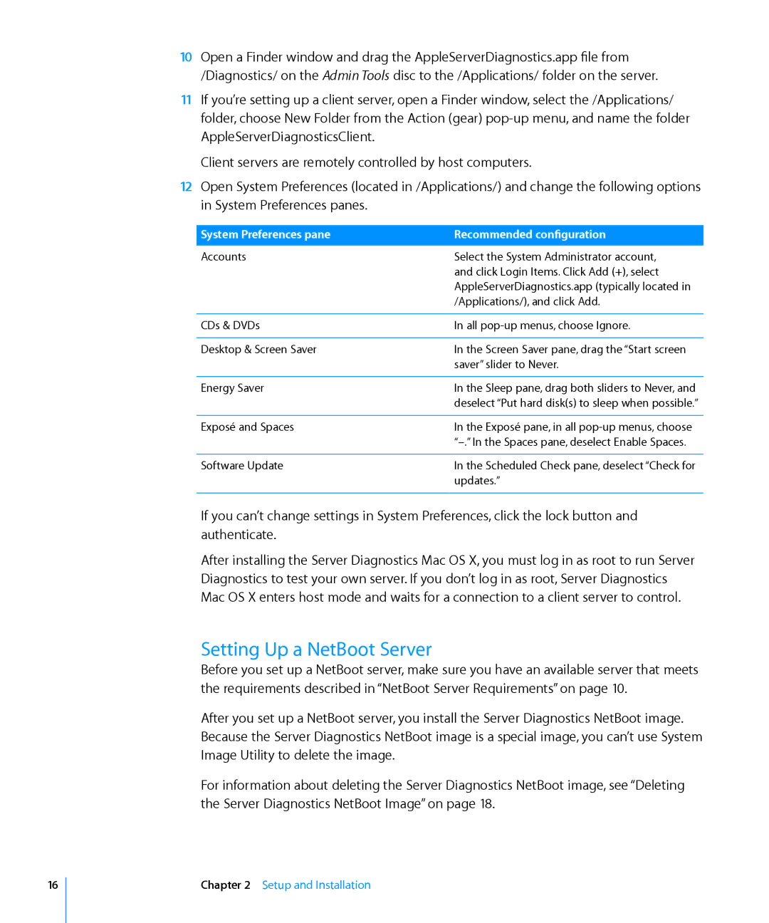 Apple 3X108 manual Setting Up a NetBoot Server, System Preferences pane Recommended configuration 