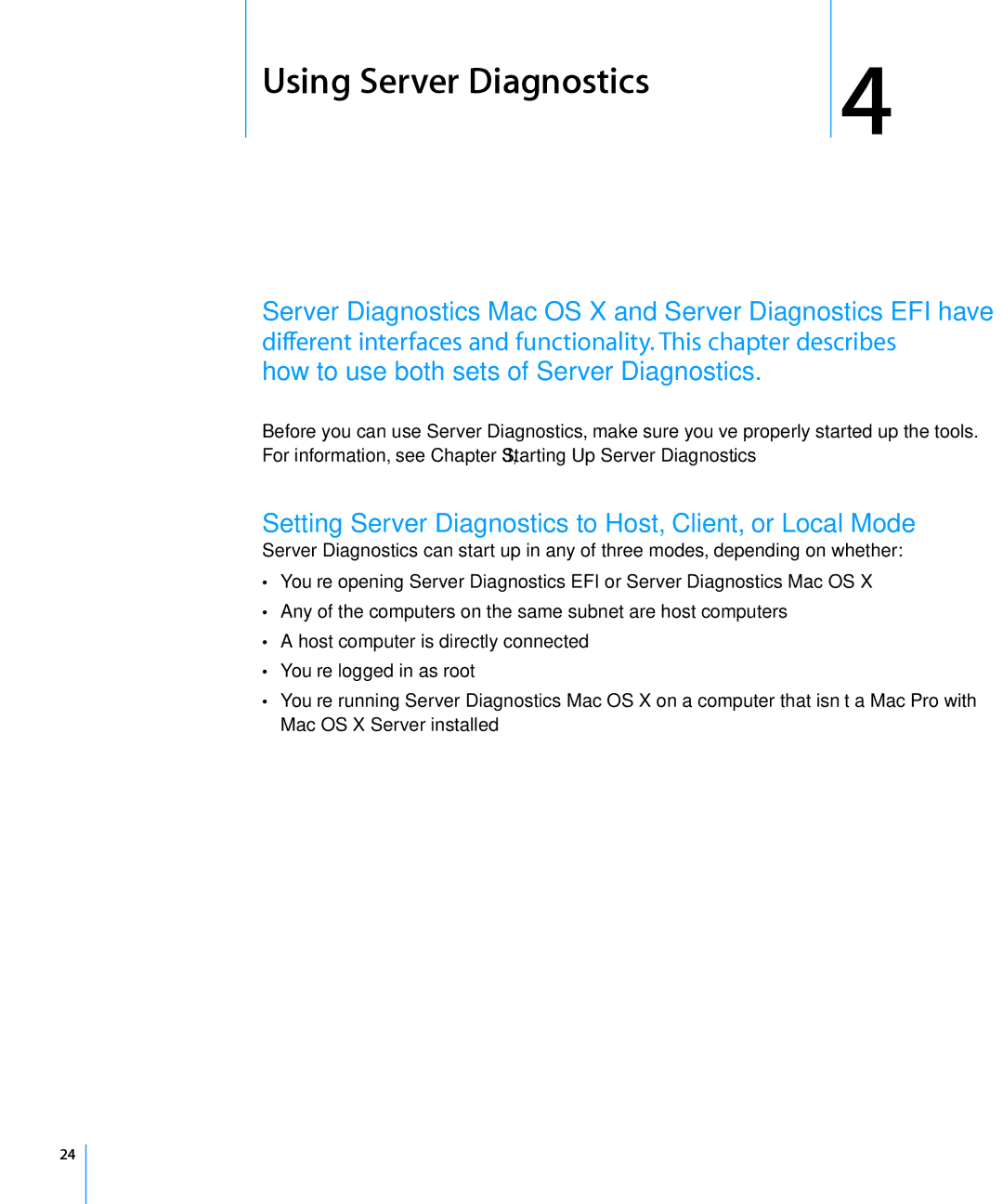 Apple 3X108 manual Using Server Diagnostics, Setting Server Diagnostics to Host, Client, or Local Mode 