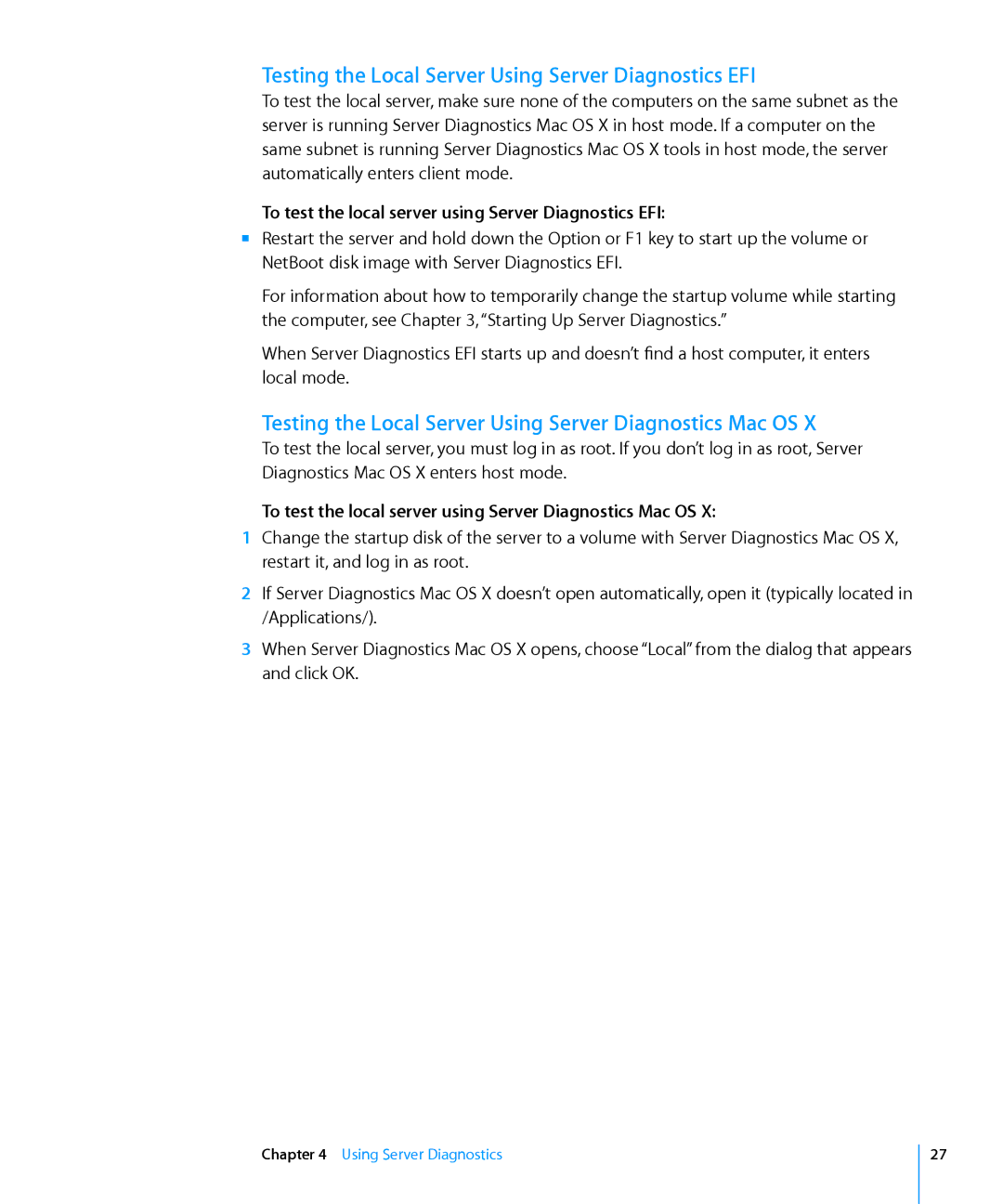 Apple 3X108 Testing the Local Server Using Server Diagnostics EFI, To test the local server using Server Diagnostics EFI 