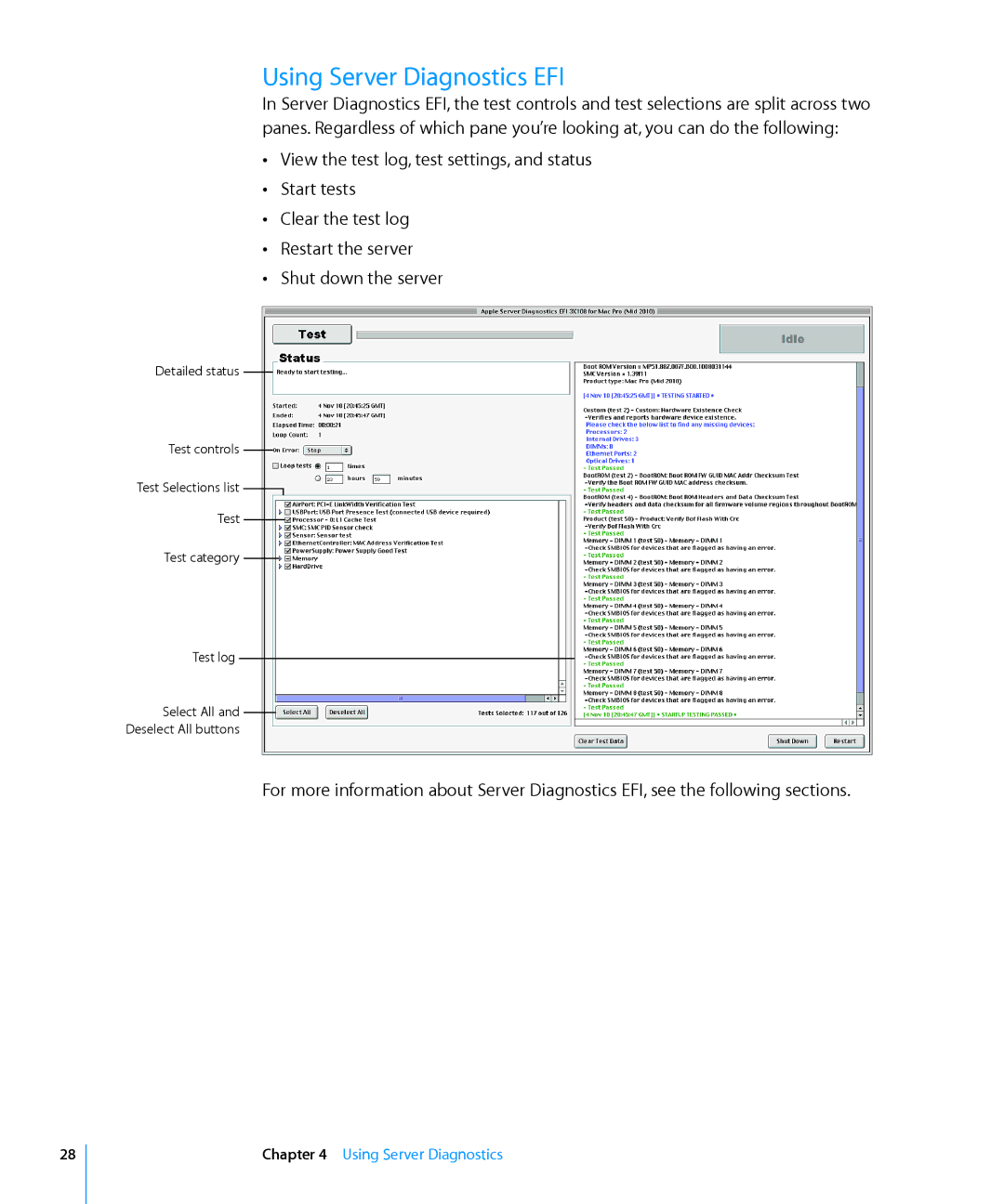 Apple 3X108 manual Using Server Diagnostics EFI, ÂÂ Shut down the server 