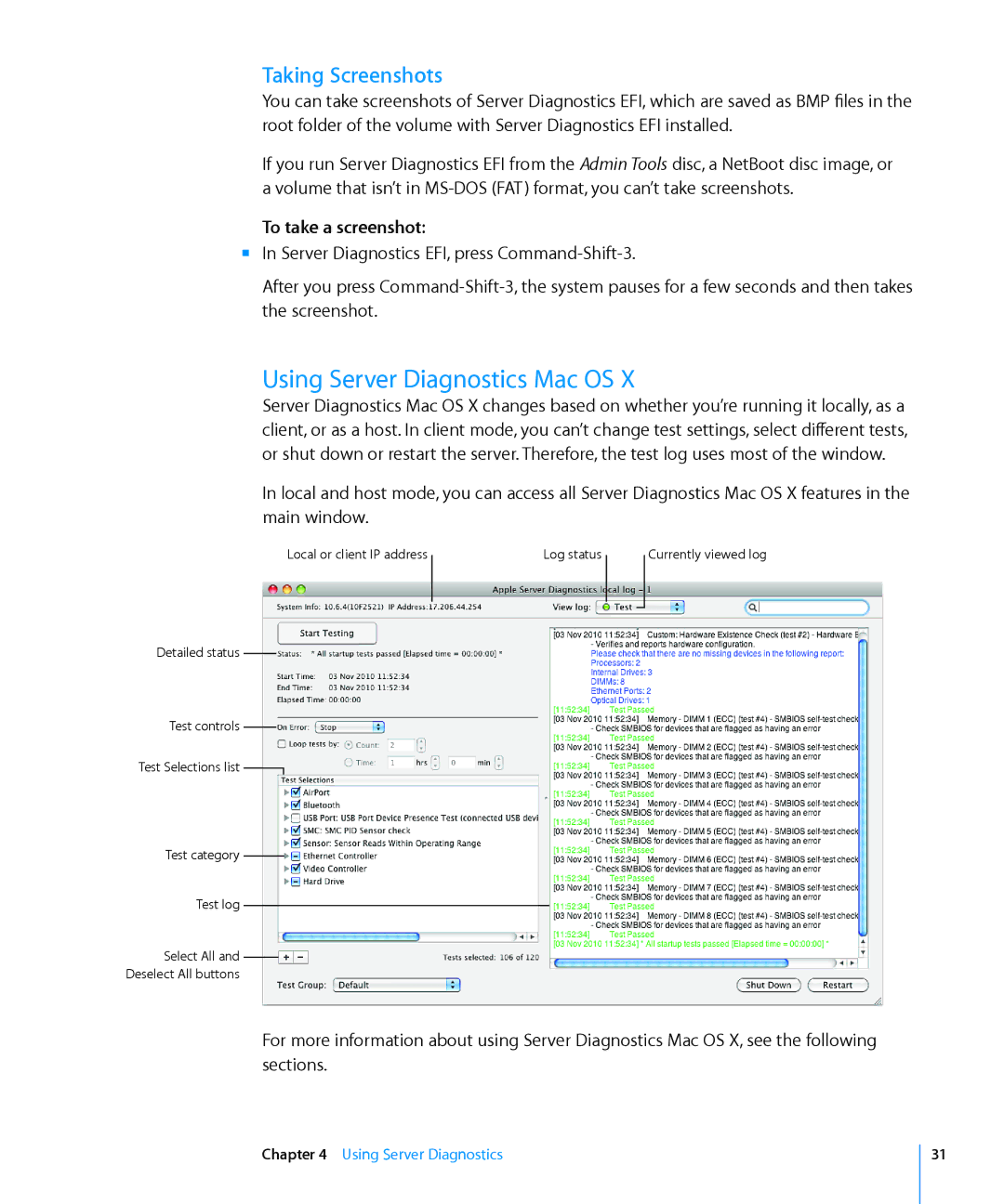 Apple 3X108 manual Using Server Diagnostics Mac OS, Taking Screenshots, To take a screenshot 