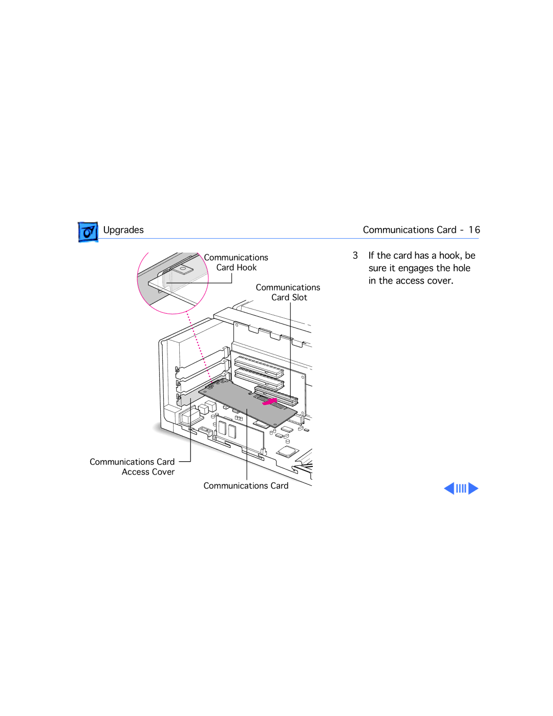 Apple 4400/200 PC manual Communications Card Hook Card Slot Access Cover 