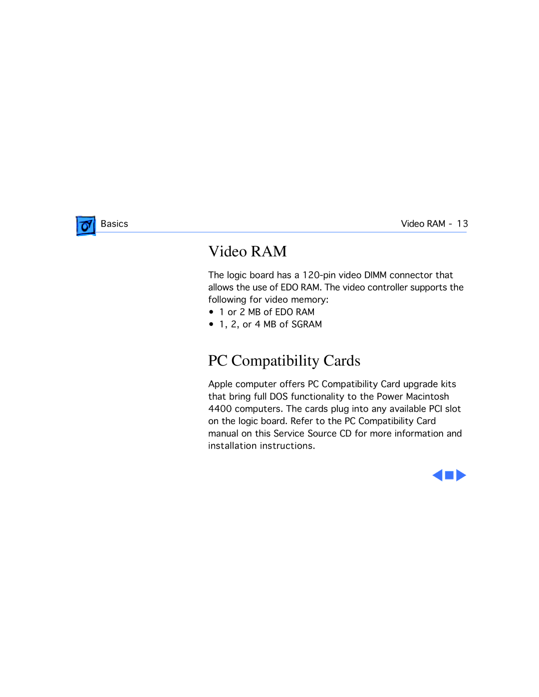 Apple 4400/200 PC manual Video RAM, PC Compatibility Cards 