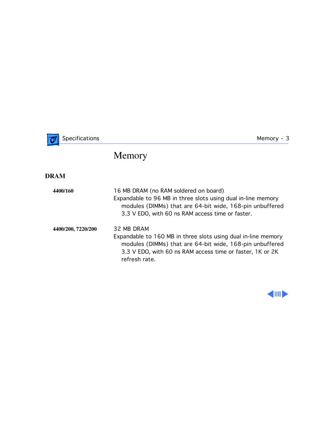 Apple 4400/200 PC manual Memory, Dram 