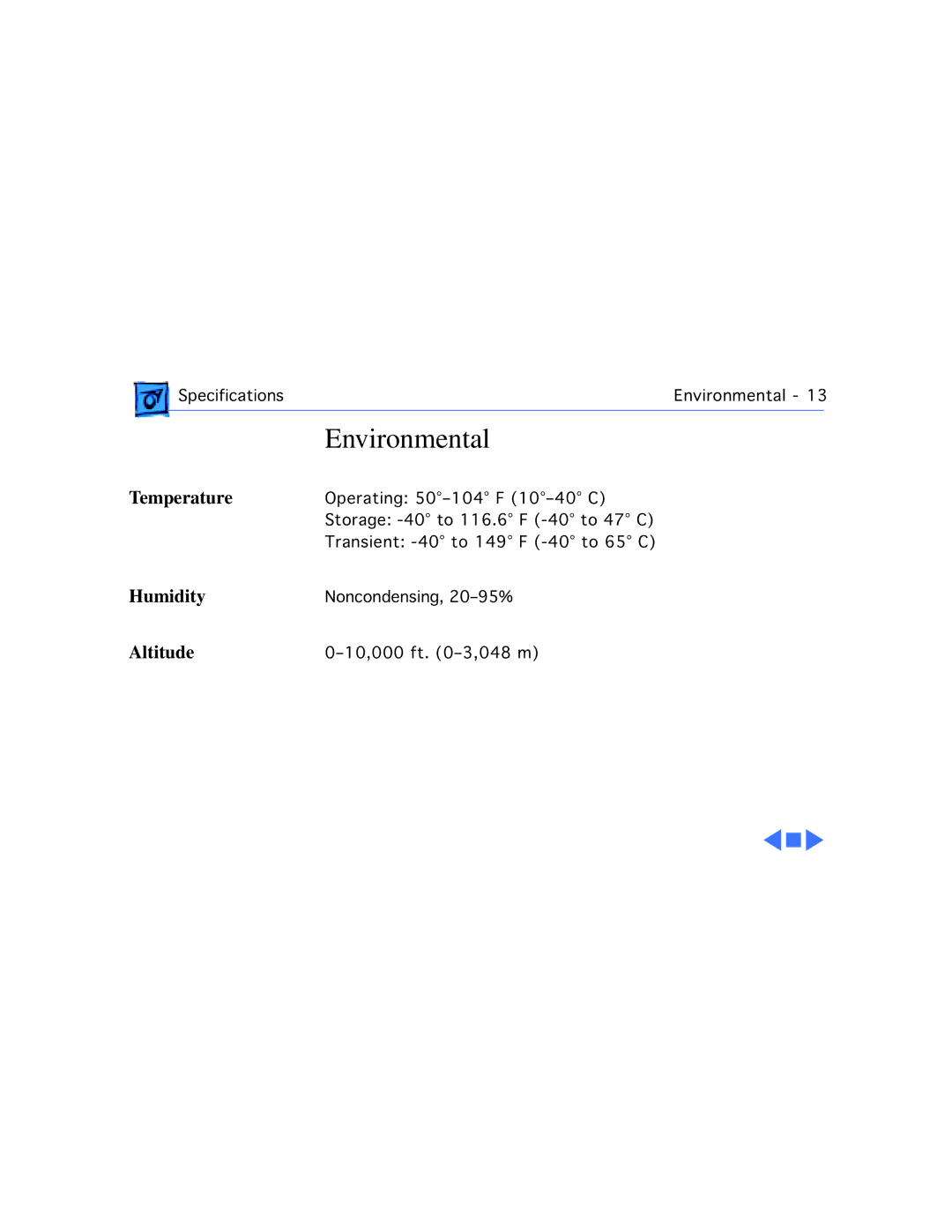 Apple 4400/200 PC manual Environmental, Temperature 