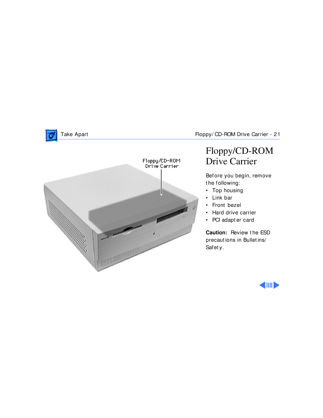 Apple 4400/200 PC manual Floppy/CD-ROM Drive Carrier 