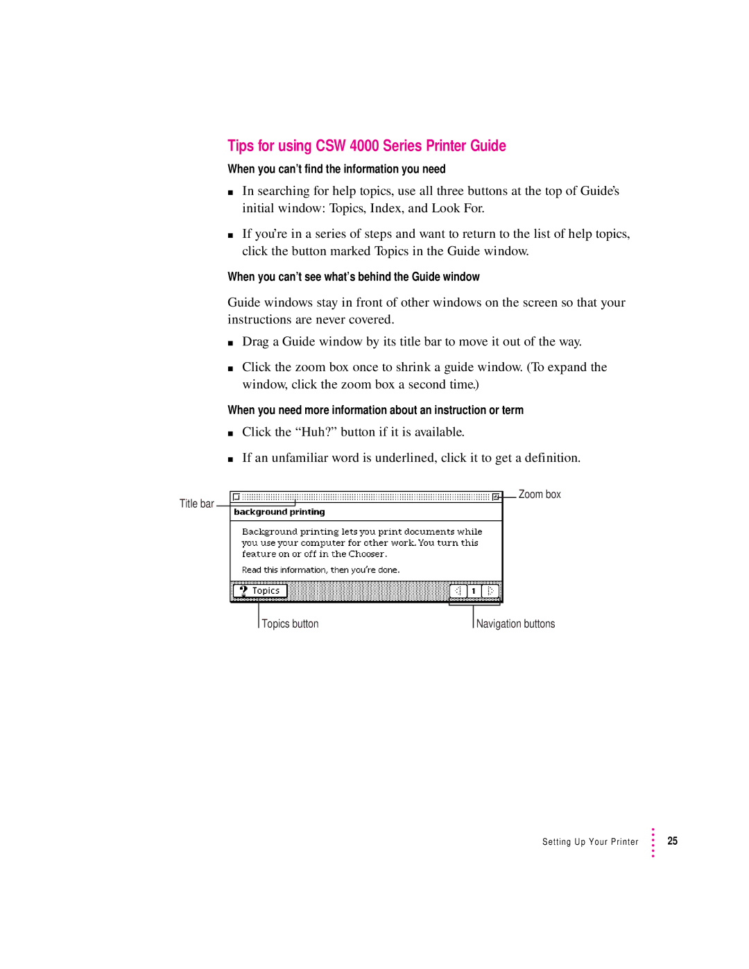 Apple 4500 important safety instructions Tips for using CSW 4000 Series Printer Guide 