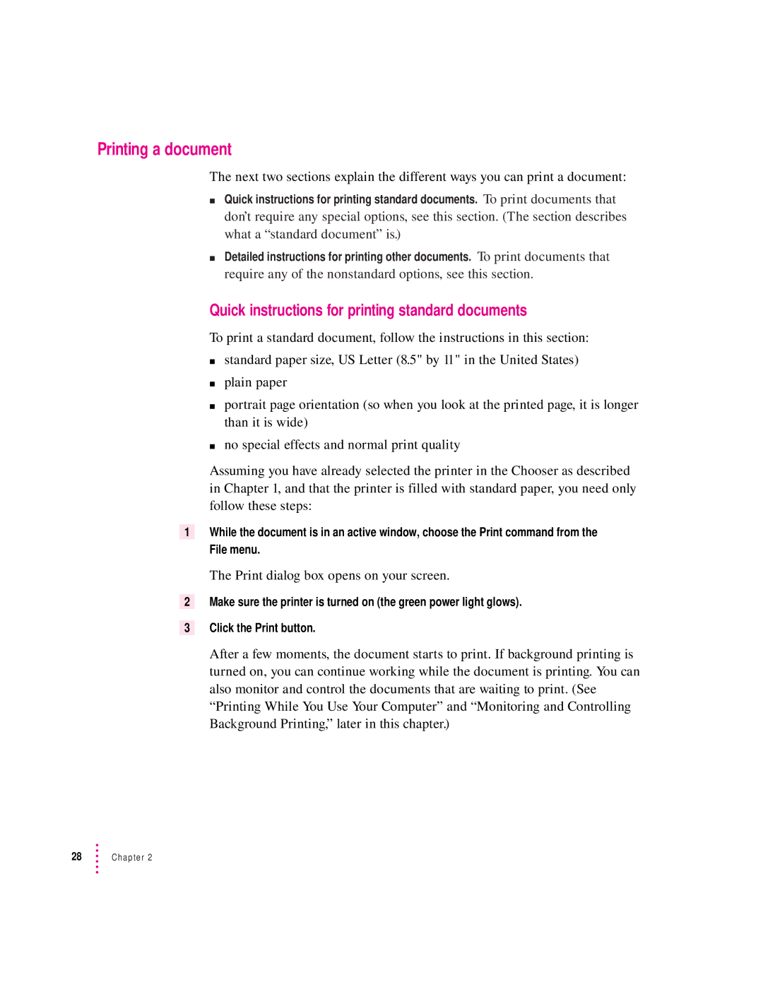 Apple 4500 important safety instructions Printing a document, Quick instructions for printing standard documents 