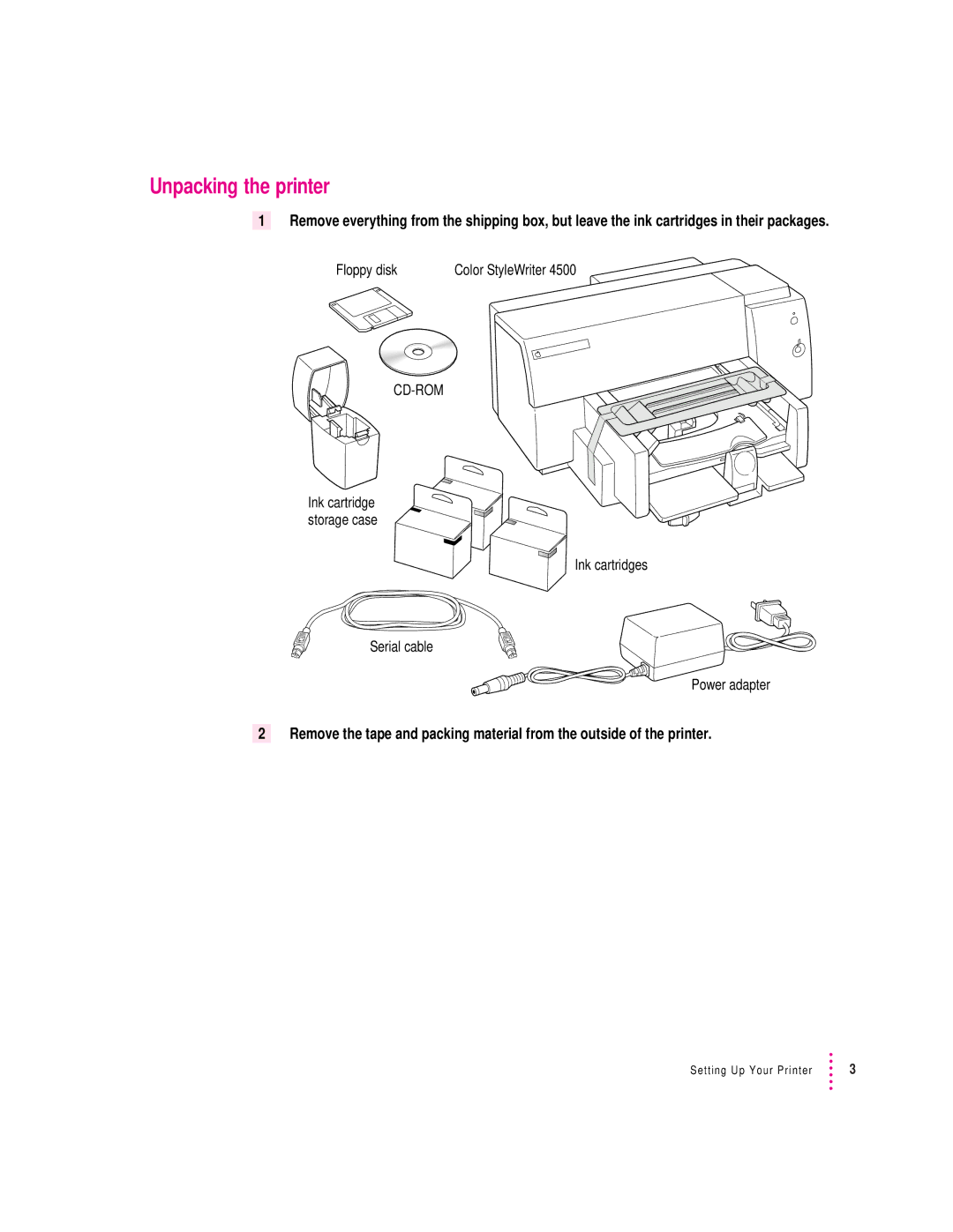 Apple 4500 important safety instructions Unpacking the printer 