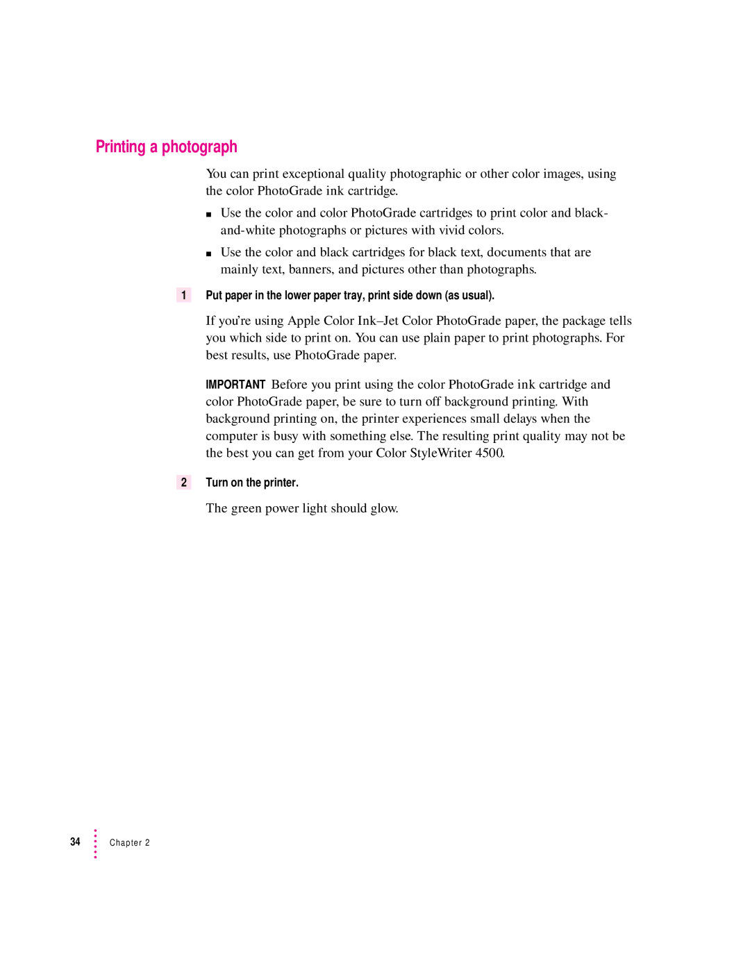 Apple 4500 important safety instructions Printing a photograph 