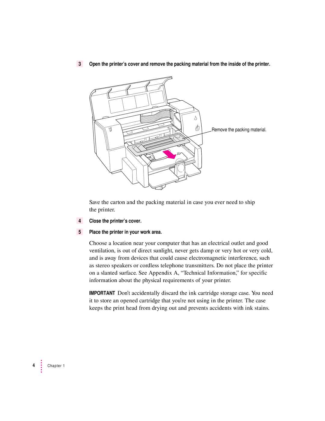 Apple 4500 important safety instructions Remove the packing material 