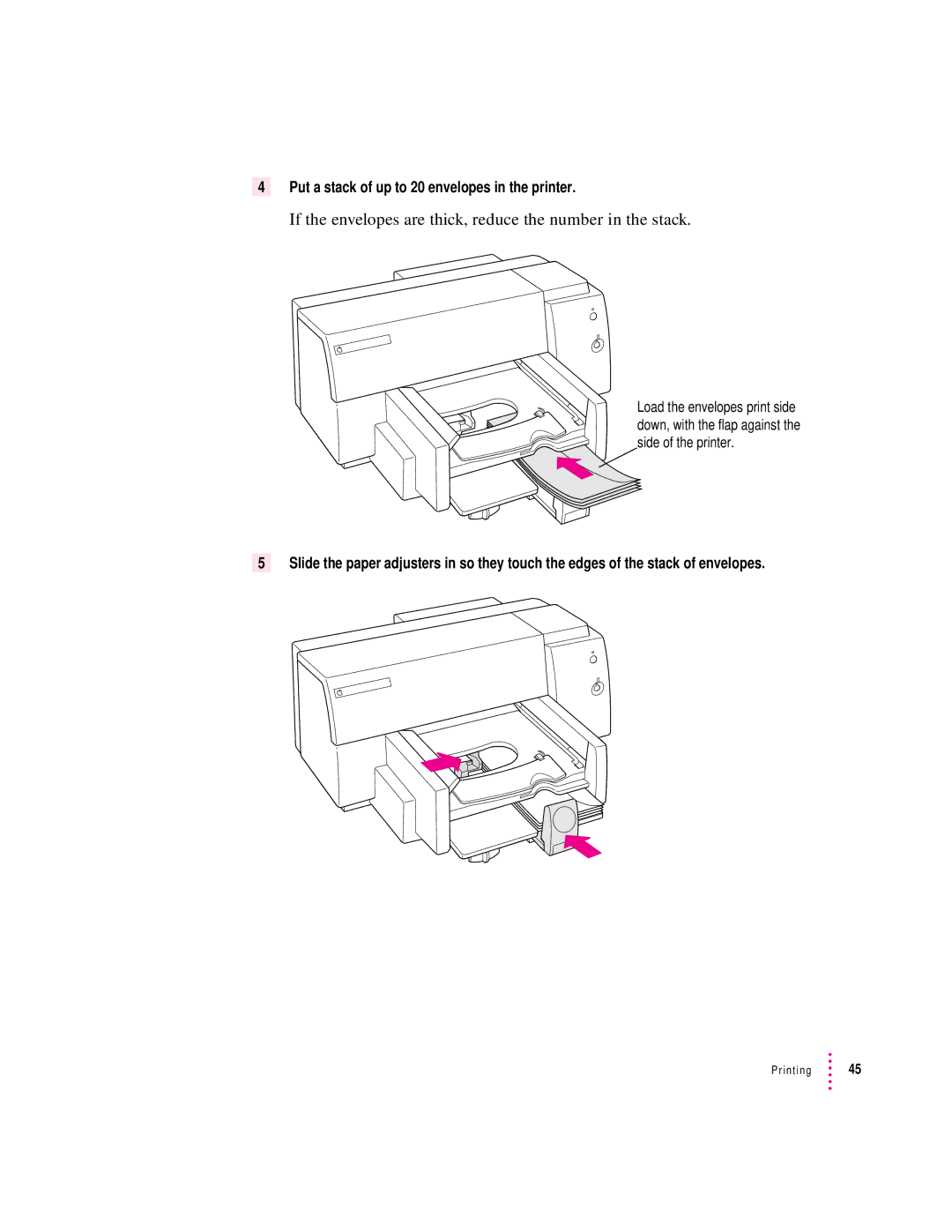 Apple 4500 important safety instructions If the envelopes are thick, reduce the number in the stack 