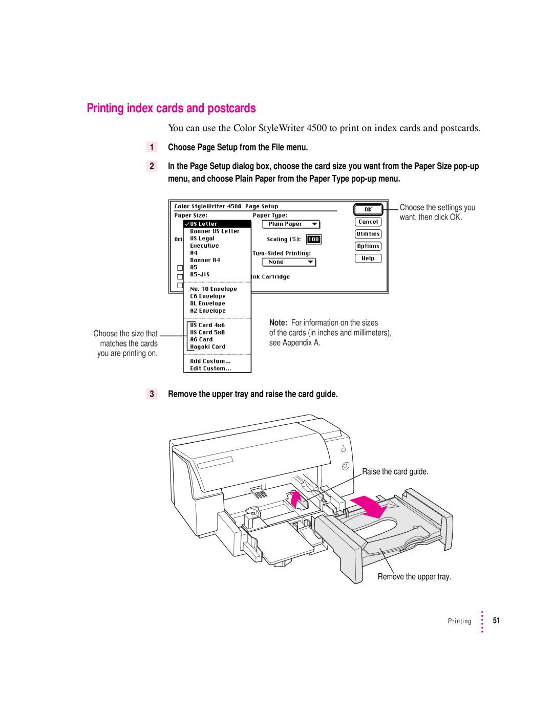 Apple 4500 important safety instructions Printing index cards and postcards 