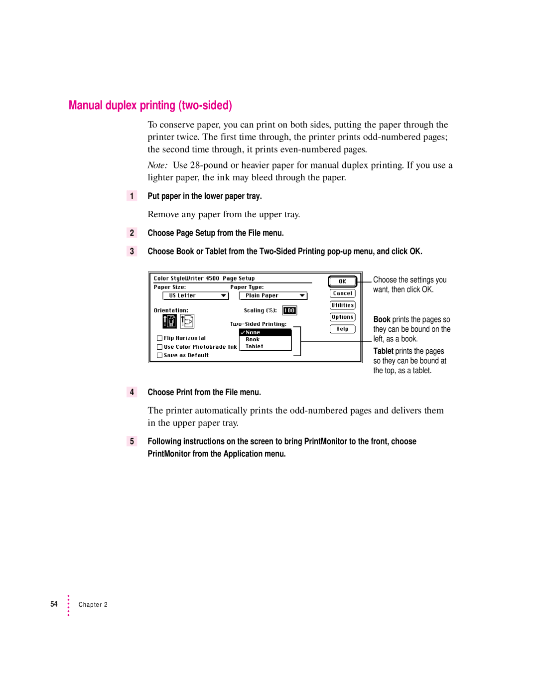 Apple 4500 important safety instructions Manual duplex printing two-sided, Remove any paper from the upper tray 