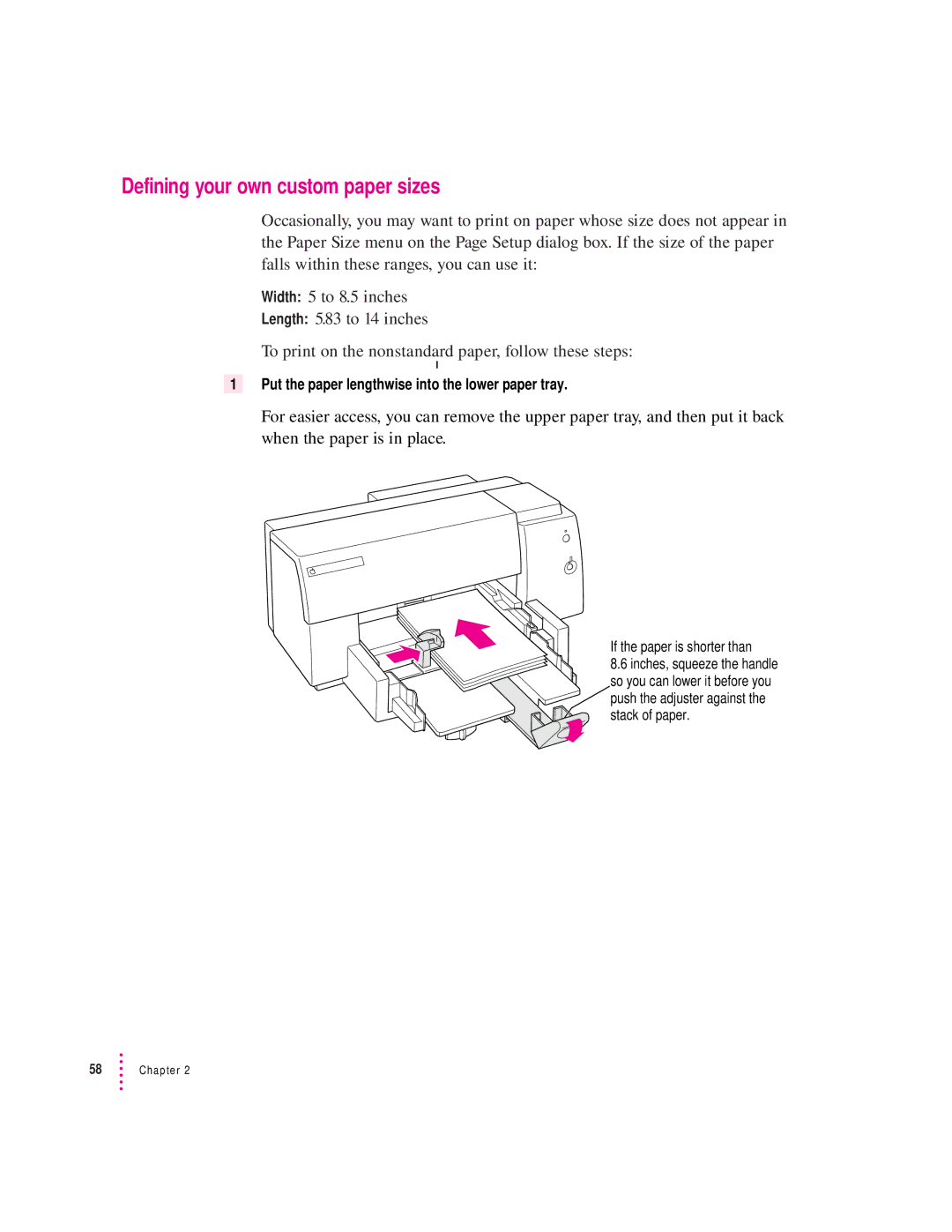 Apple 4500 important safety instructions Defining your own custom paper sizes, If the paper is shorter than 