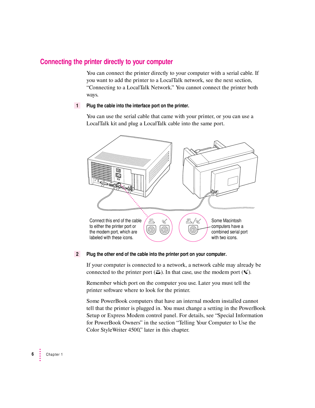 Apple 4500 important safety instructions Connecting the printer directly to your computer 