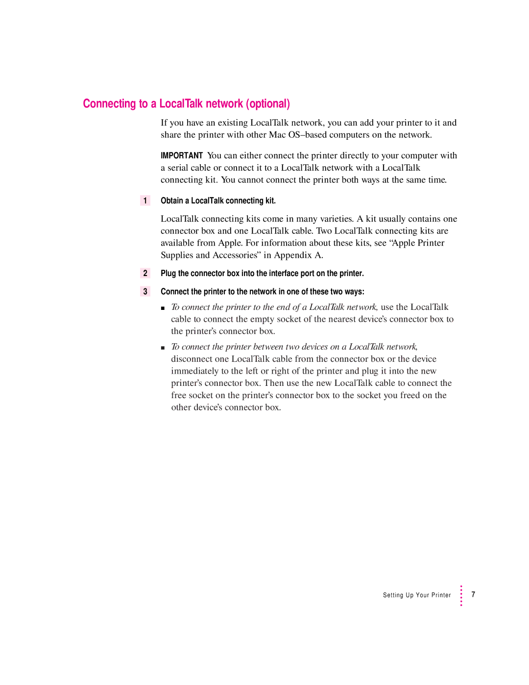 Apple 4500 important safety instructions Connecting to a LocalTalk network optional 