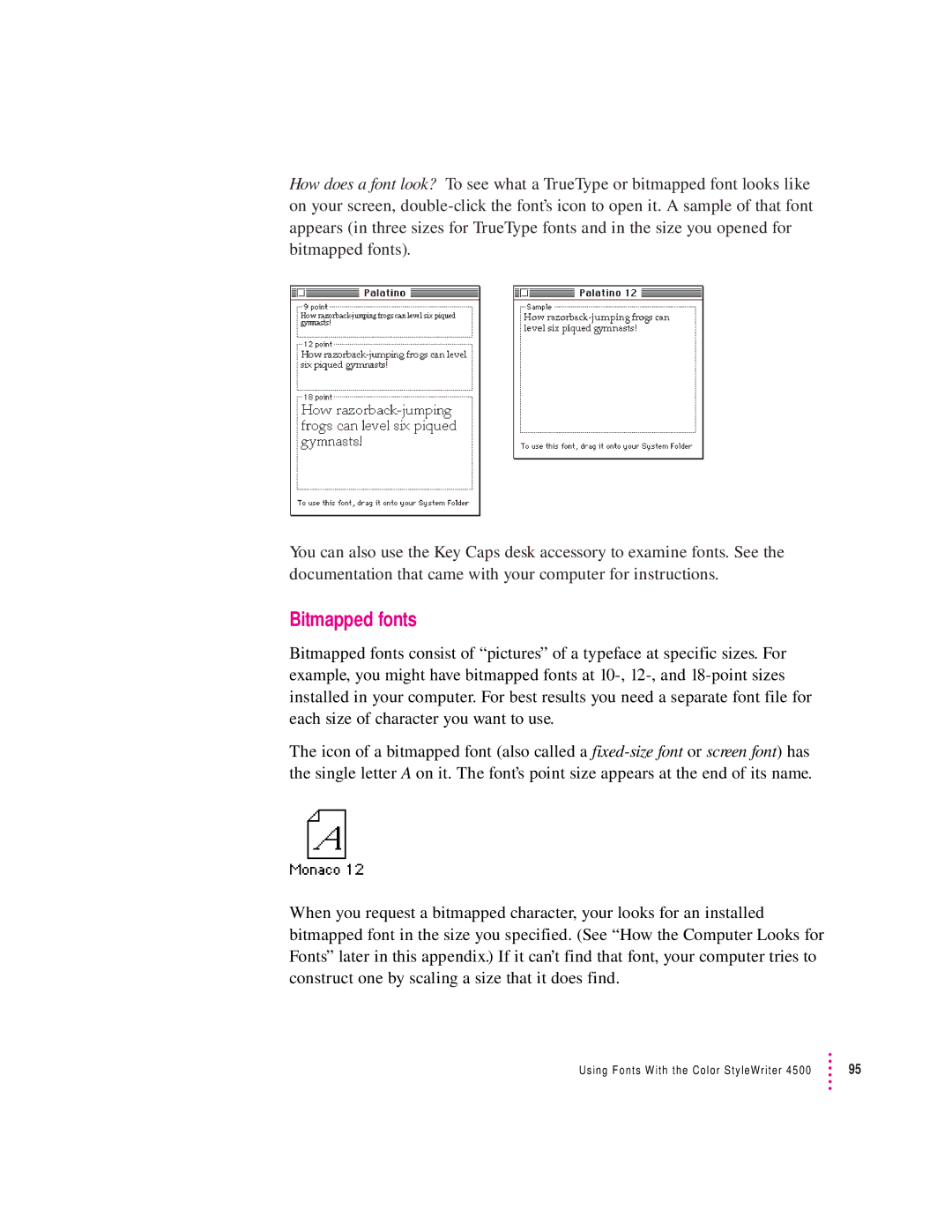 Apple 4500 important safety instructions Bitmapped fonts 