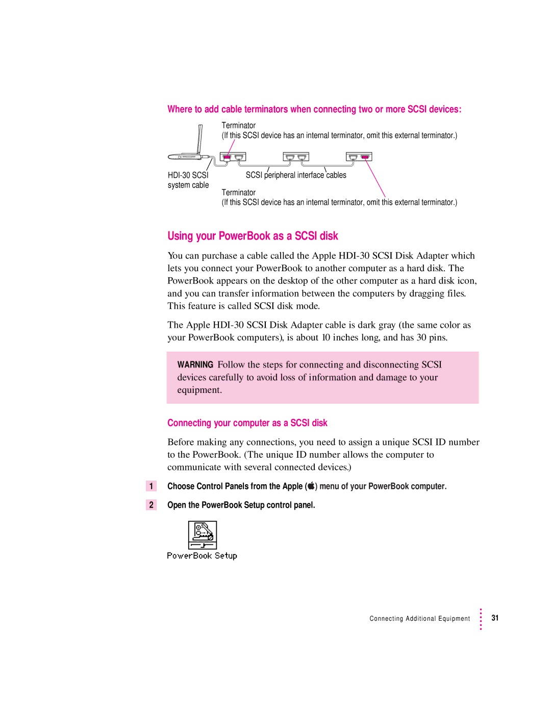 Apple 500 Series manual Using your PowerBook as a Scsi disk, Connecting your computer as a Scsi disk 