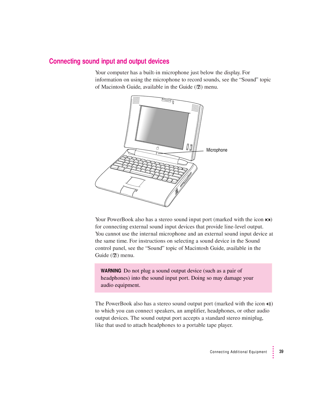 Apple 500 Series manual Connecting sound input and output devices 