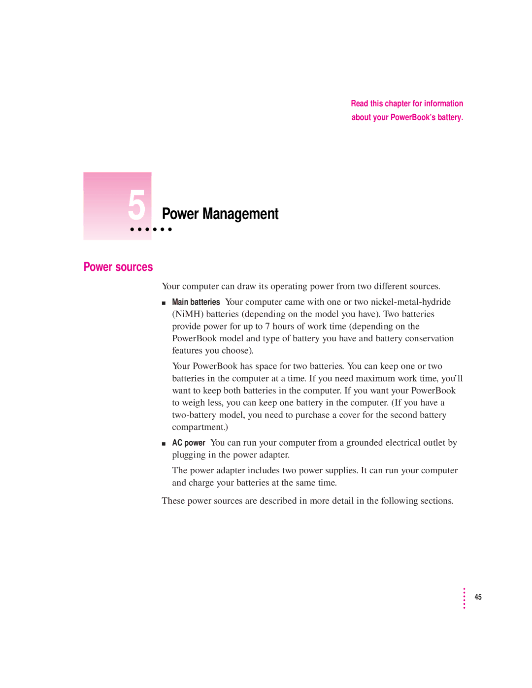 Apple 500 Series manual Power Management, Power sources 