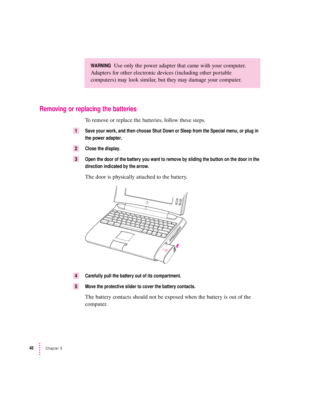 Apple 500 Series manual Removing or replacing the batteries, To remove or replace the batteries, follow these steps 