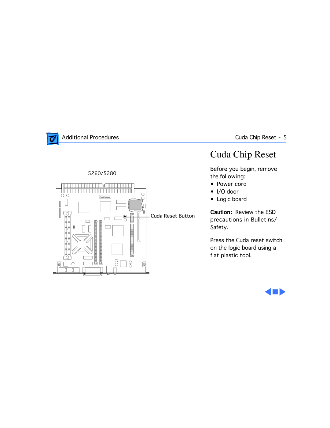 Apple 5260, 5280 manual Cuda Chip Reset 