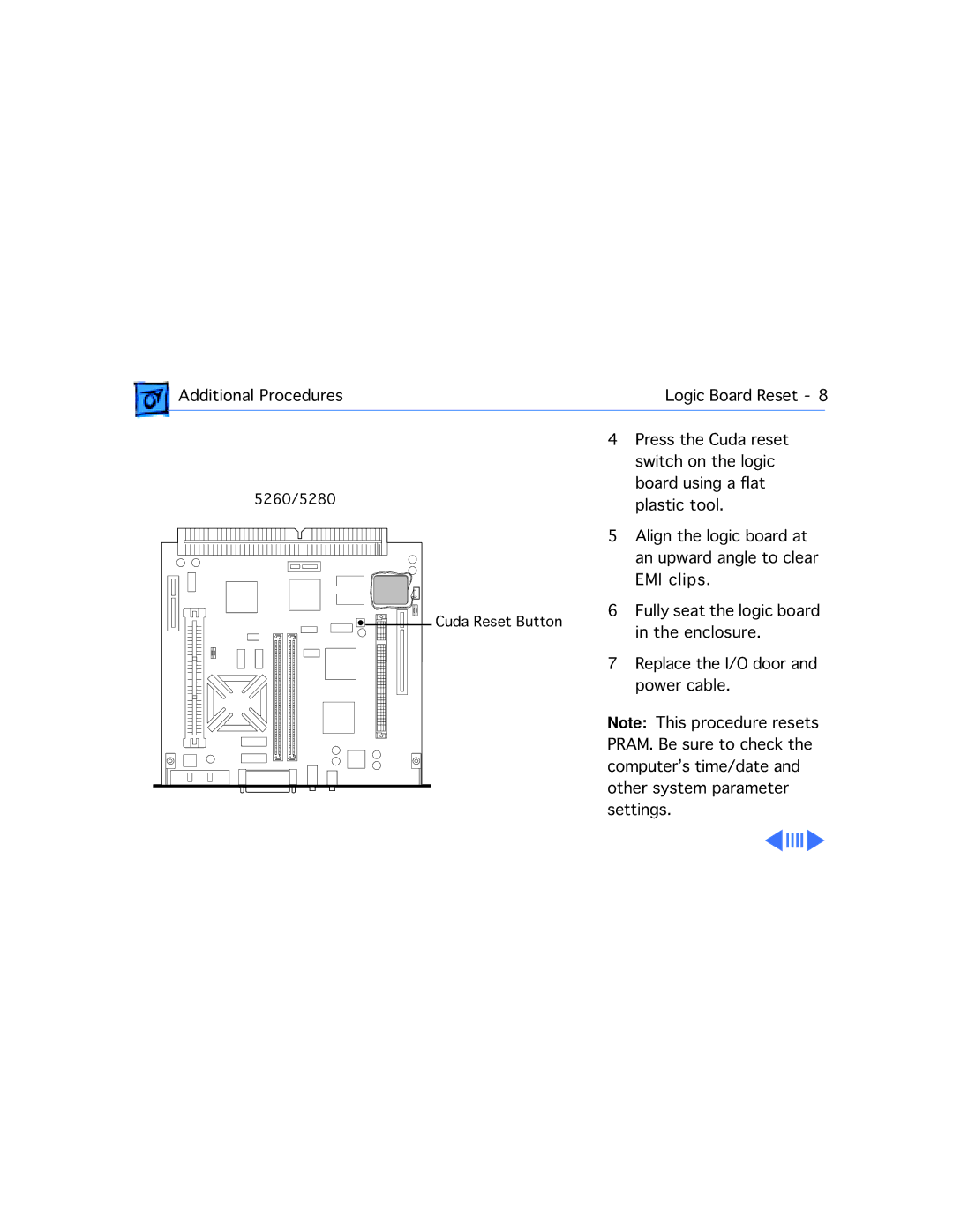 Apple 5280, 5260 manual Additional Procedures Logic Board Reset 