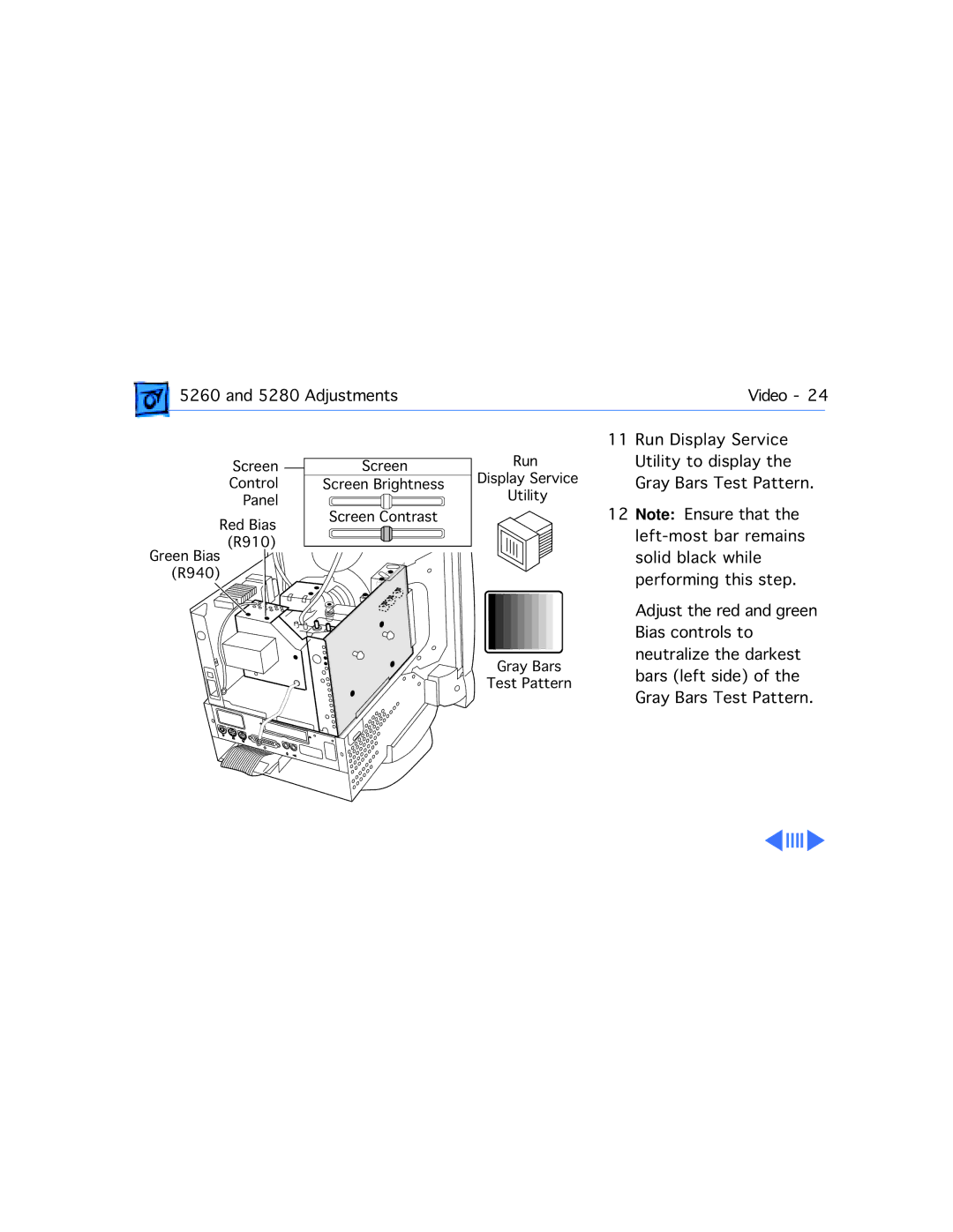 Apple 5280, 5260 manual Adjustments Video Run Display Service 