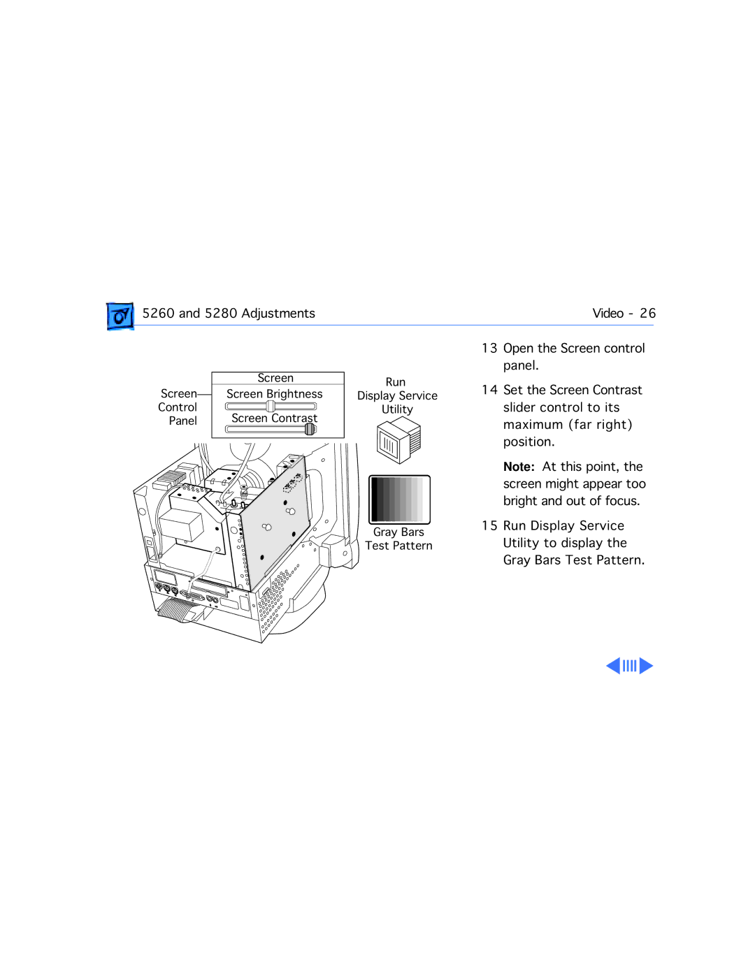 Apple 5280, 5260 manual Adjustments Video Open the Screen control 