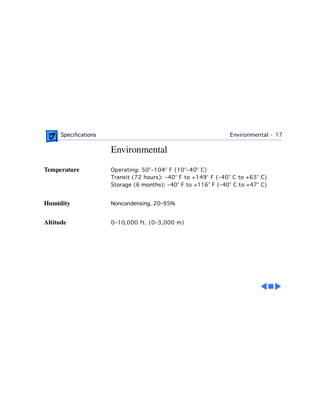 Apple 5260, 5280 manual Environmental, Temperature 