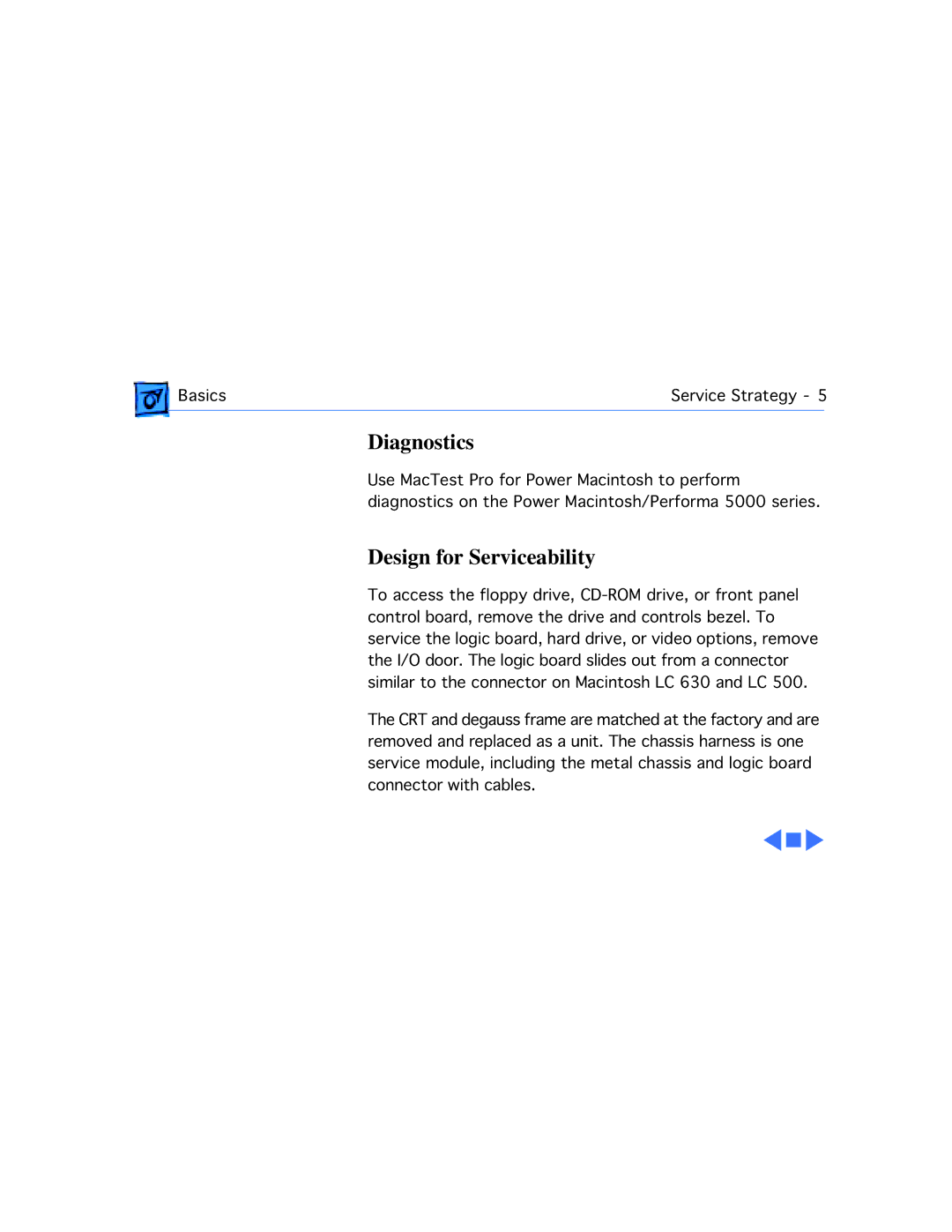 Apple 5280, 5260 manual Diagnostics, Design for Serviceability 