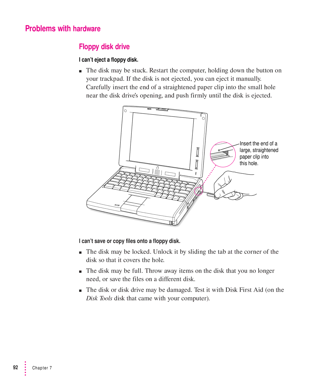 Apple 5300 Series manual Problems with hardware, Floppy disk drive 