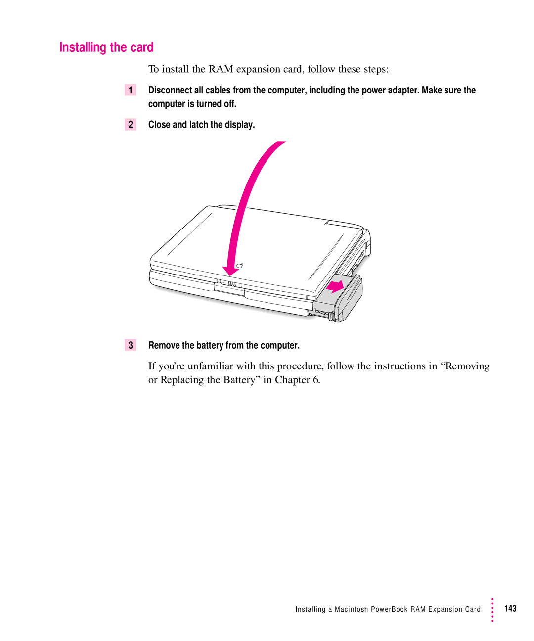 Apple 5300 Series manual Installing the card, To install the RAM expansion card, follow these steps 