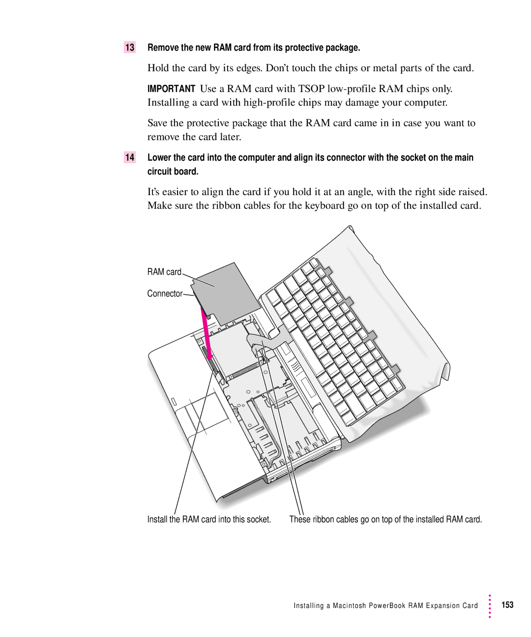 Apple 5300 Series manual Remove the new RAM card from its protective package 