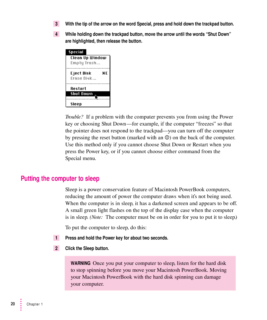 Apple 5300 Series manual Putting the computer to sleep 