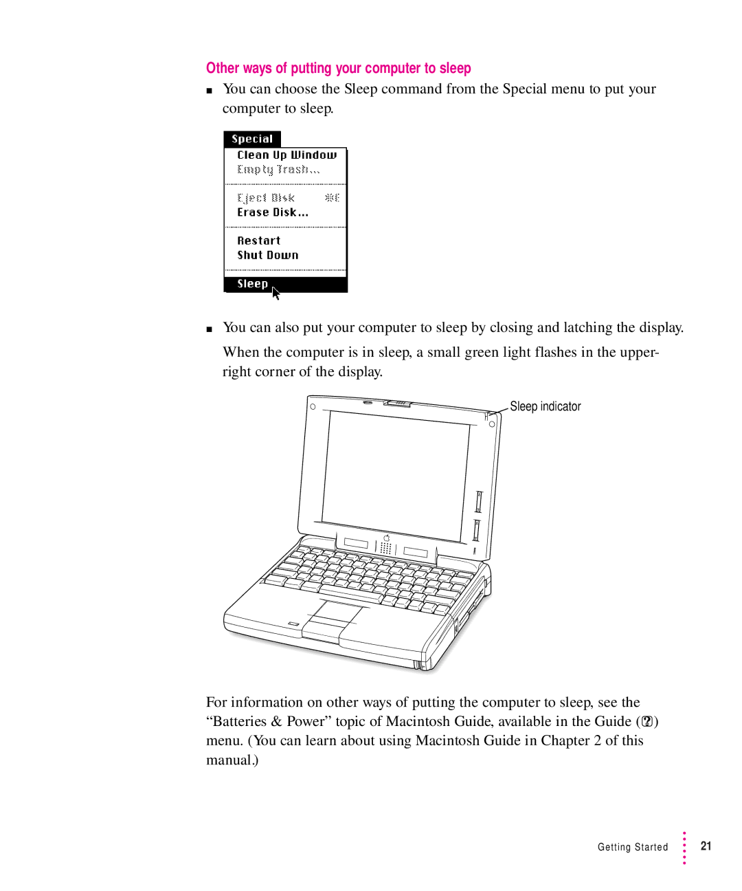 Apple 5300 Series manual Other ways of putting your computer to sleep 